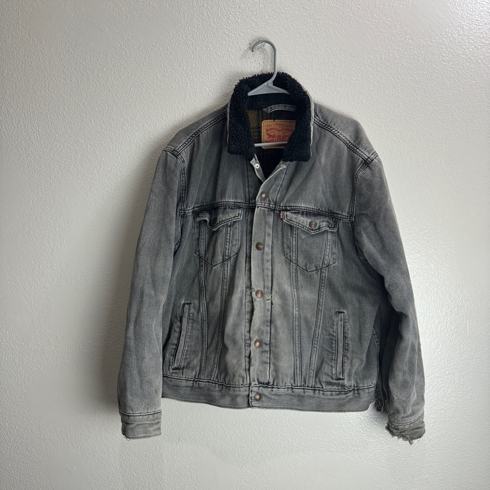 Levis Vintage Denim Sherpa Plaid Lined Jacket Size Large